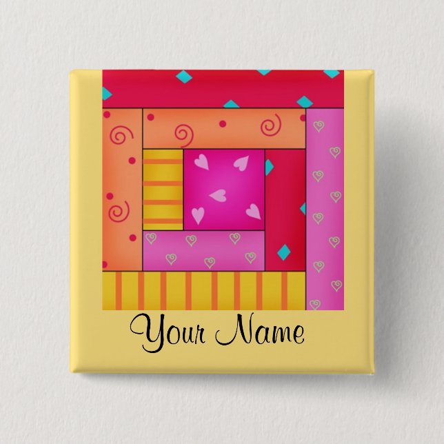 Personalized Patchwork Quilt Block Art Pins (Front)