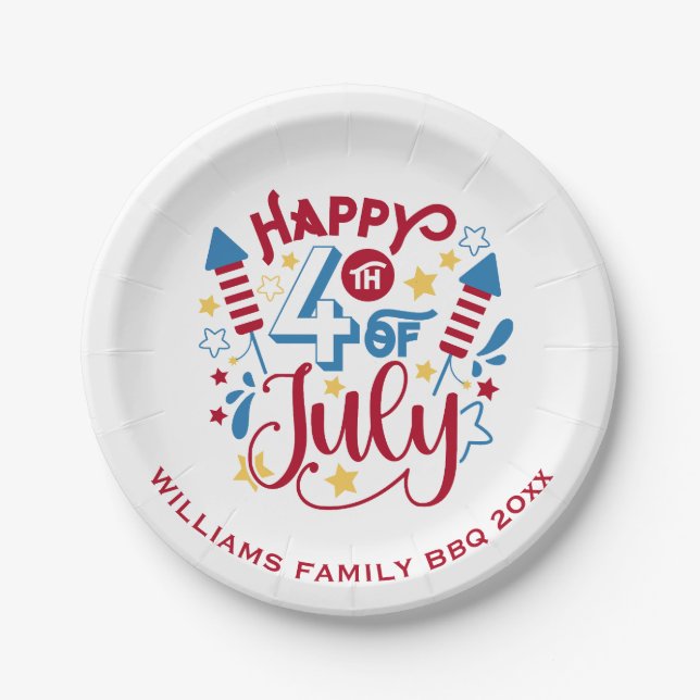 Personalized Patriotic 4th of July Paper Plate (Front)