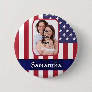 Personalized Patriotic American flag 2 Inch Round Button