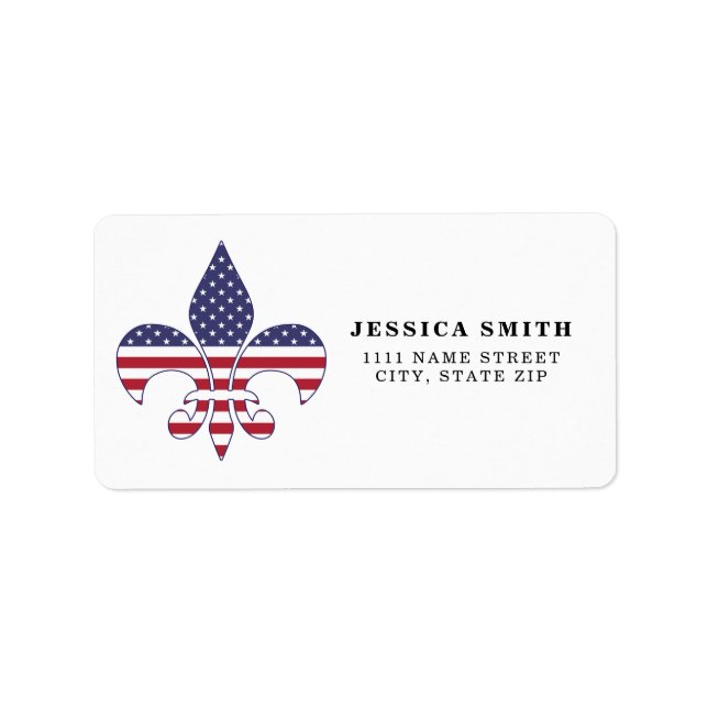Personalized Patriotic American Flag Fleur-de-lis Label (Front)
