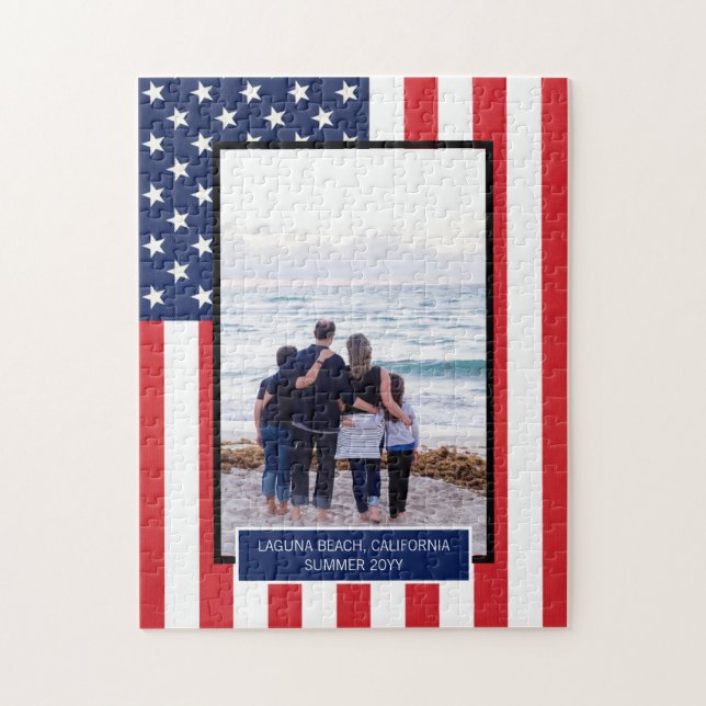 Personalized Patriotic American Flag with Photo Jigsaw Puzzle (Vertical)