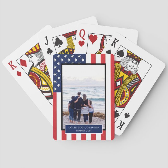 Personalized Patriotic American Flag with Photo Playing Cards (Back)