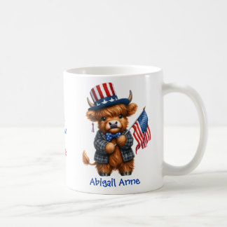 Personalized Patriotic Baby Highland Cow Coffee Mug