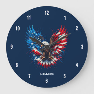 Personalized Patriotic Colors America Bold Eagle Large Clock