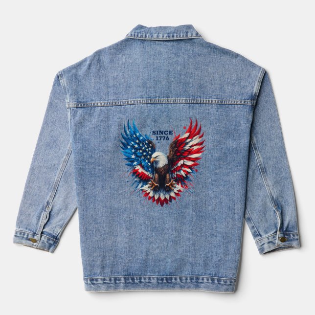 Personalized Patriotic Colours America Bold Eagle Denim Jacket (Back)