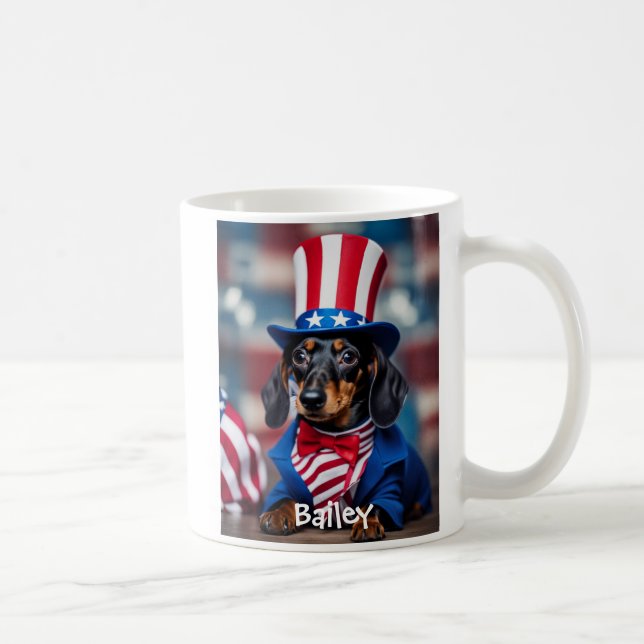 Personalized Patriotic Dachshund Mug (Right)