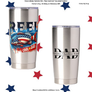 Personalized, Patriotic Fish, "Reel Cool Dad" Insulated Tumbler