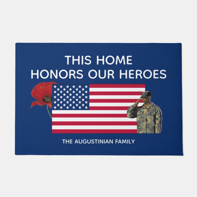 Personalized Patriotic Honours Our Heroes Veterans Doormat (Front)