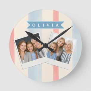 Personalized Patriotic Memorial Day 4th of July Round Clock