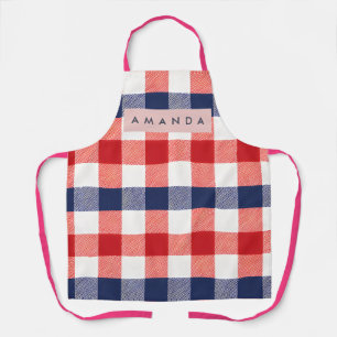 Personalized Patriotic Red, White & Blue Gingham Apron