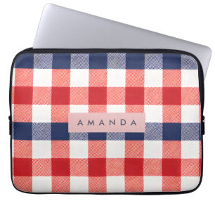 Personalized Patriotic Red, White & Blue Gingham Laptop Sleeve
