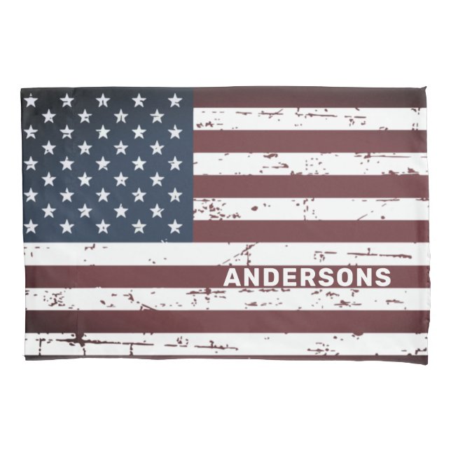 Personalized Patriotic Stars Stripes American Flag Pillowcase (Front)
