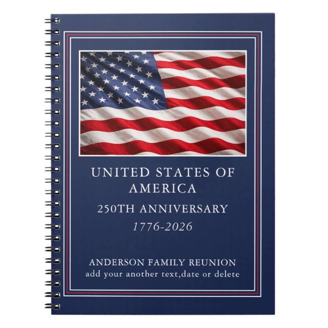 Personalized Patriotic USA 250th Anniversary  Notebook (Front)
