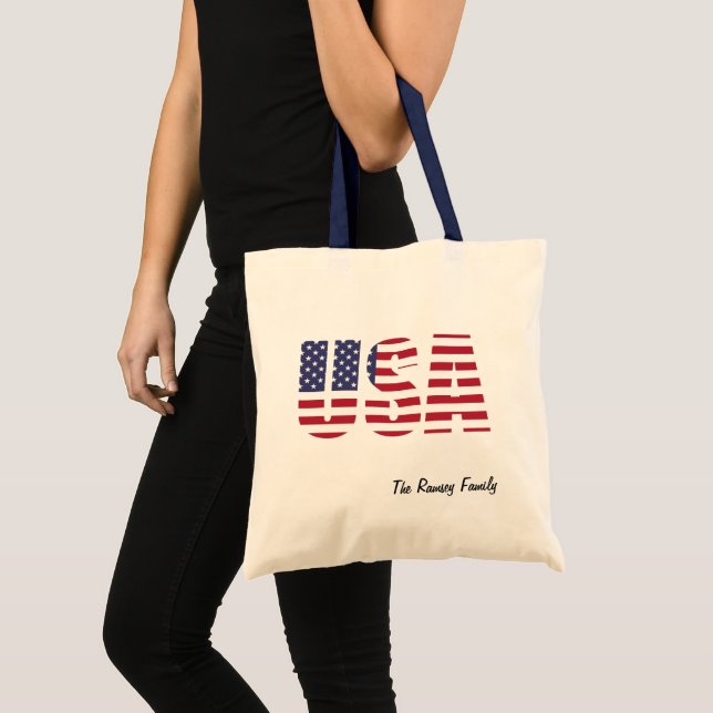 Personalized Patriotic USA, Family Budget Tote Bag (Front (Product))