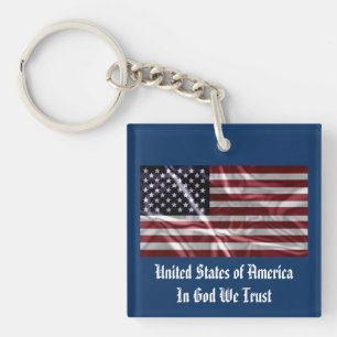 Personalized Patriotic USA Flag Navy Blue, White Keychain