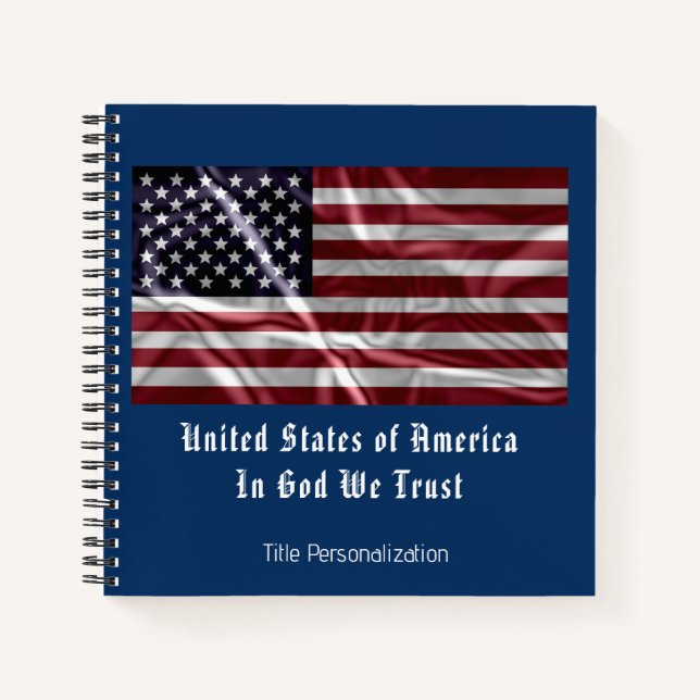 Personalized Patriotic USA Flag Red White and Blue Notebook (Front)