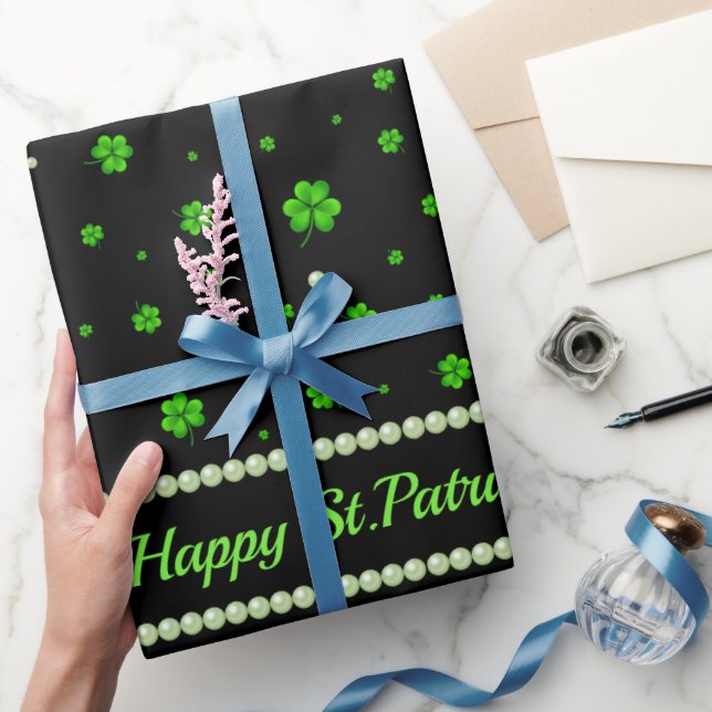 Personalized Pattern of green shamrocks with pearl Wrapping Paper (Gifting)
