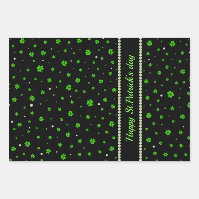 Personalized Pattern of green shamrocks with pearl Wrapping Paper Sheet (Front)