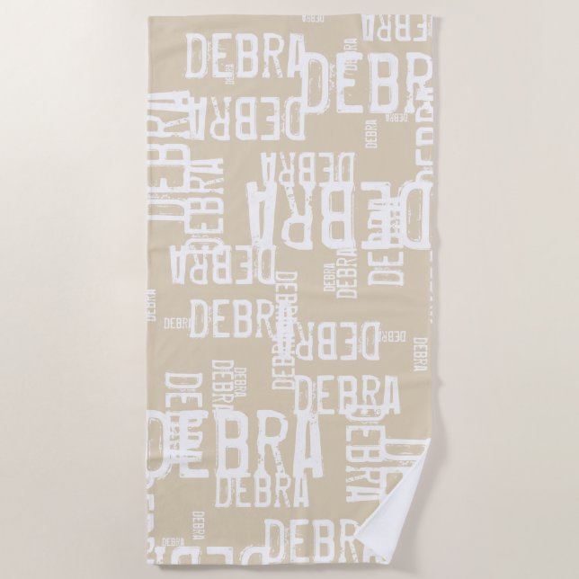 personalized pattern typography names on beige beach towel (Front)