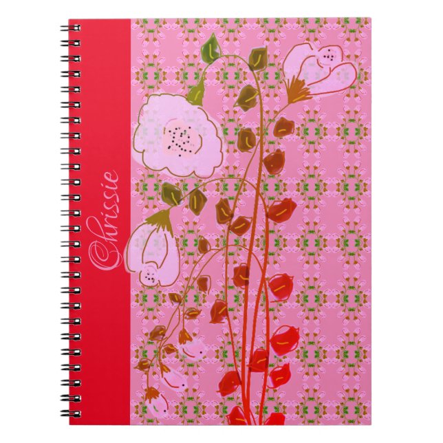 Personalized Patterned Notebook in Pink and Red (Front)