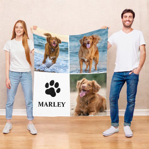 Personalized Paw Dog Lover Photo Collage Pet Fleece Blanket
