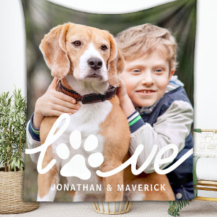  Personalized Paw LOVE Simple Pet Photo Dog Lover  Fleece Blanket