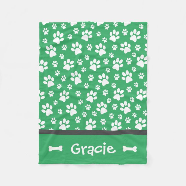Personalized Paw Print Dog Fleece Blanket (Front)