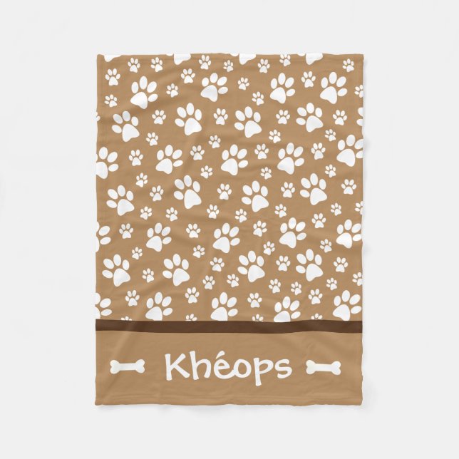 Personalized Paw Print Dog Fleece Blanket (Front)