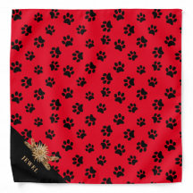Personalized Paw Print & Luxury Golden Flowers Red