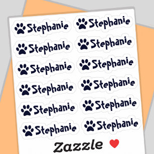 Personalized Paw Print Name Labels Set of 12