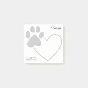 Personalized Paw Print on Heart Post-it Notes