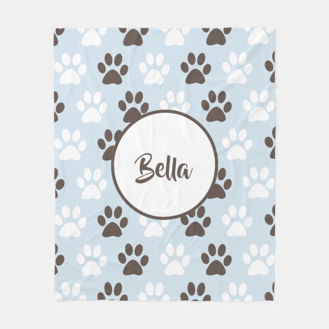 Personalized Paw Print Pattern Fleece Blanket (Front)