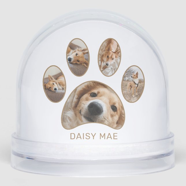 Personalized Paw Print Pet Name Year Photo Collage Snowglobe (Front)