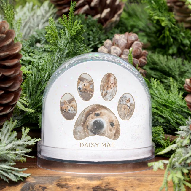 Personalized Paw Print Pet Name Year Photo Collage Snowglobe (Winter)