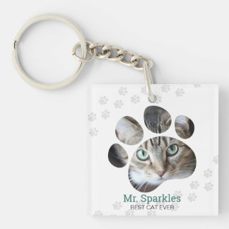 Personalized Paw Print Photo Cat Keychain
