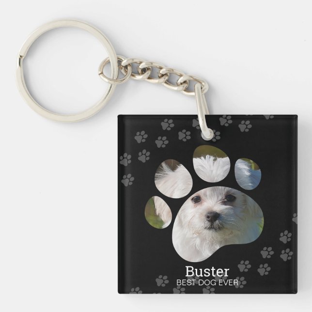 Personalized Paw Print Photo Dog Keychain (Front)