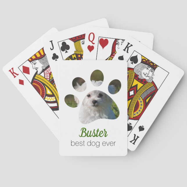 Personalized Paw Print Photo Dog Playing Cards (Back)