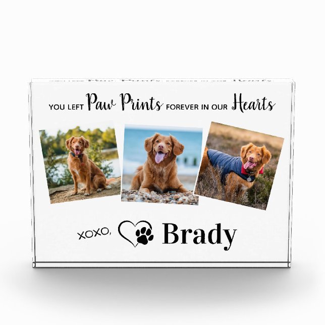 Personalized Paw Prints In Our Hearts Dog Memorial Photo Block (Front)
