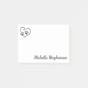 Personalized Paw Prints On Heart with Name Post-it Notes
