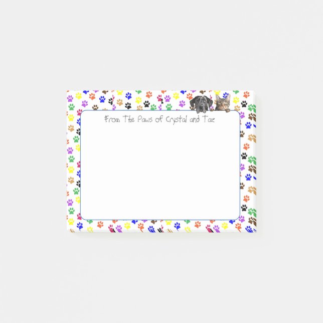 Personalized Paw Prints with Dog and Cat 4 X 3  Post-it Notes (Front)