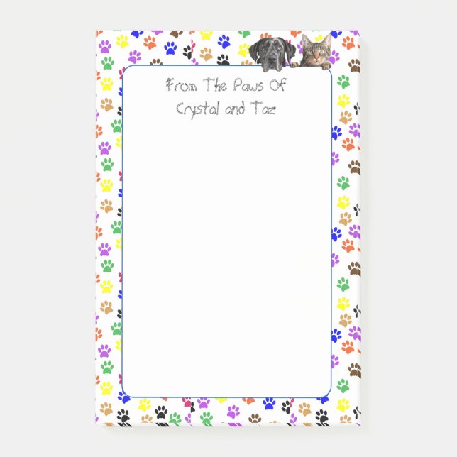 Personalized Paw Prints with Dog and Cat 4 X 6  Post-it Notes (Front)