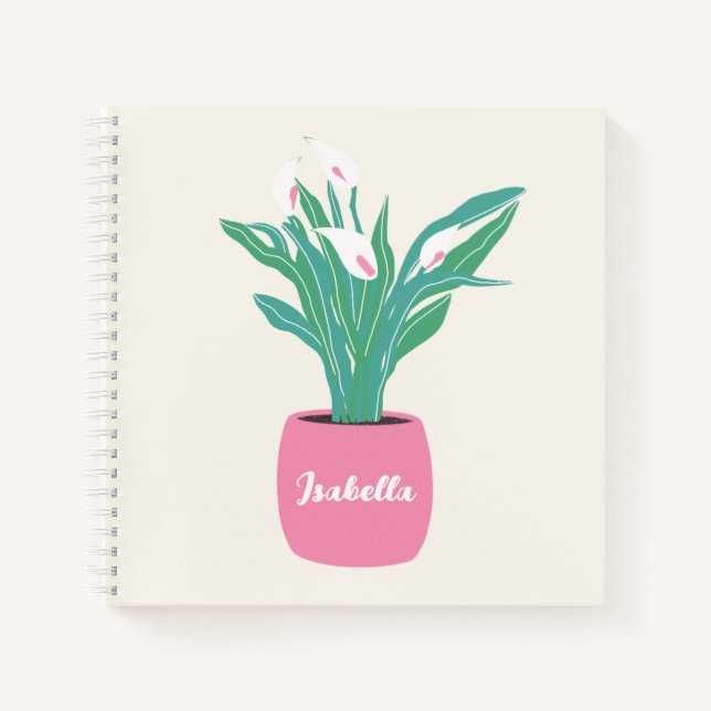 Personalized Peace Lily Houseplant Notebook (Front)