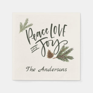Personalized Peace Love and Joy Holiday Napkin