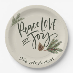 Personalized Peace, Love and Joy Holiday Paper Plate