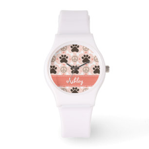 Personalized Peace Love Dogs Pawprint Watch