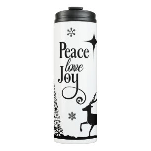 Personalized Peace Love Joy Deer Holiday Tree Thermal Tumbler