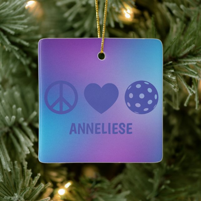 Personalized Peace Love Pickleball Gradient Ceramic Ornament (Tree)