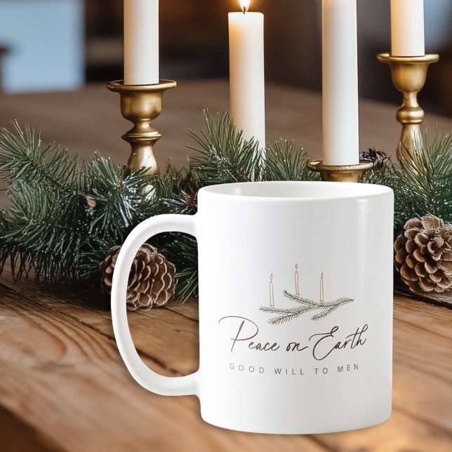 Personalized Peace on Earth Christmas Gift Coffee Mug (Shown on a Classic Mug)