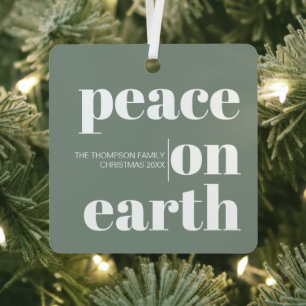 Personalized Peace On Earth Christmas Modern Photo Metal Ornament