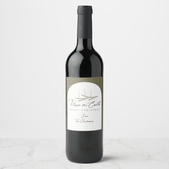 Personalized Peace on Earth Christmas Wine Label (Front)